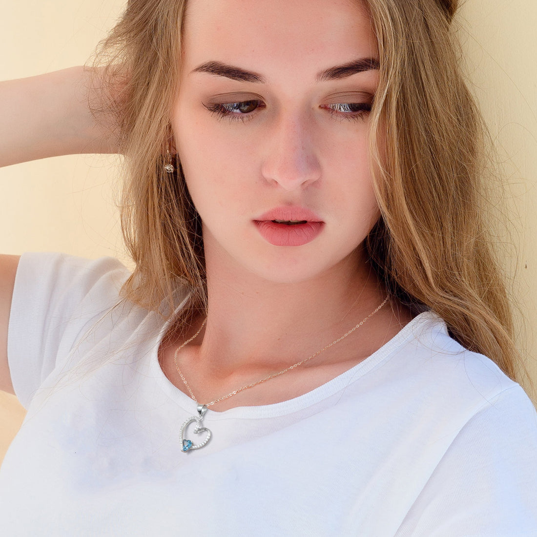 Romavan brand, heart-shaped birthstone necklace, colored cubic zirconia pendant necklace, available from January to December