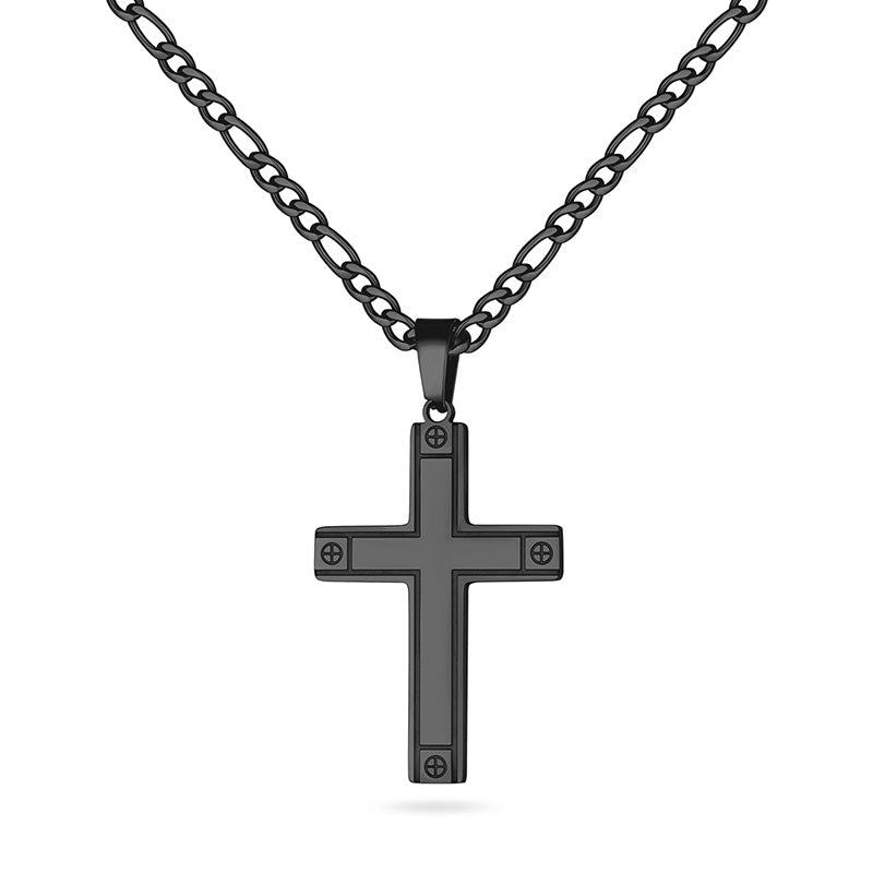 Black/golden/silvery, three to one single-layer chain, square cross pendant necklace,style B
