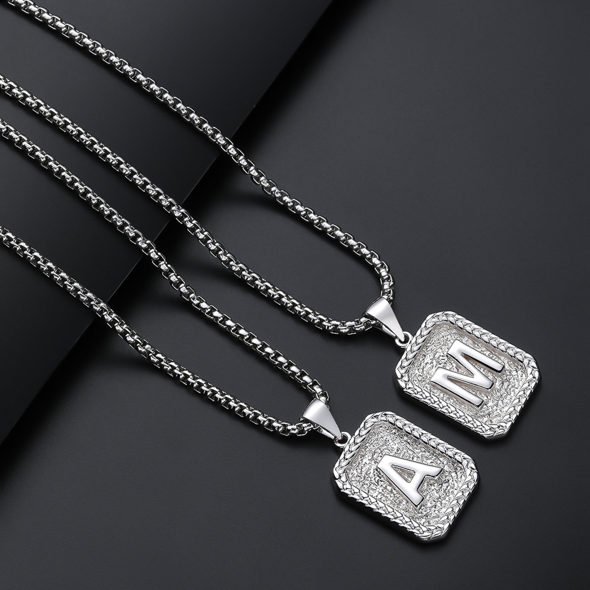 Golden/silvery/black necklace, gold wheat grain rectangular pendant necklace, 18K gold-plated/925 silver plating/gun black plated, 2.5mm box chain necklace 20 inches, suitable for various occasions, Valentine's Day, music festivals, holiday gifts;