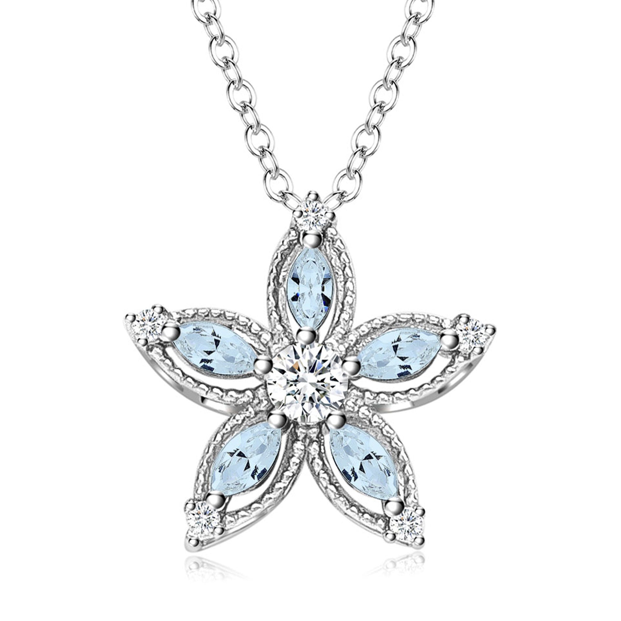 Silvery, flower birthstone necklace, S925 silver plated birthstone necklace, suitable for teenage girls, birthday jewelry gift;