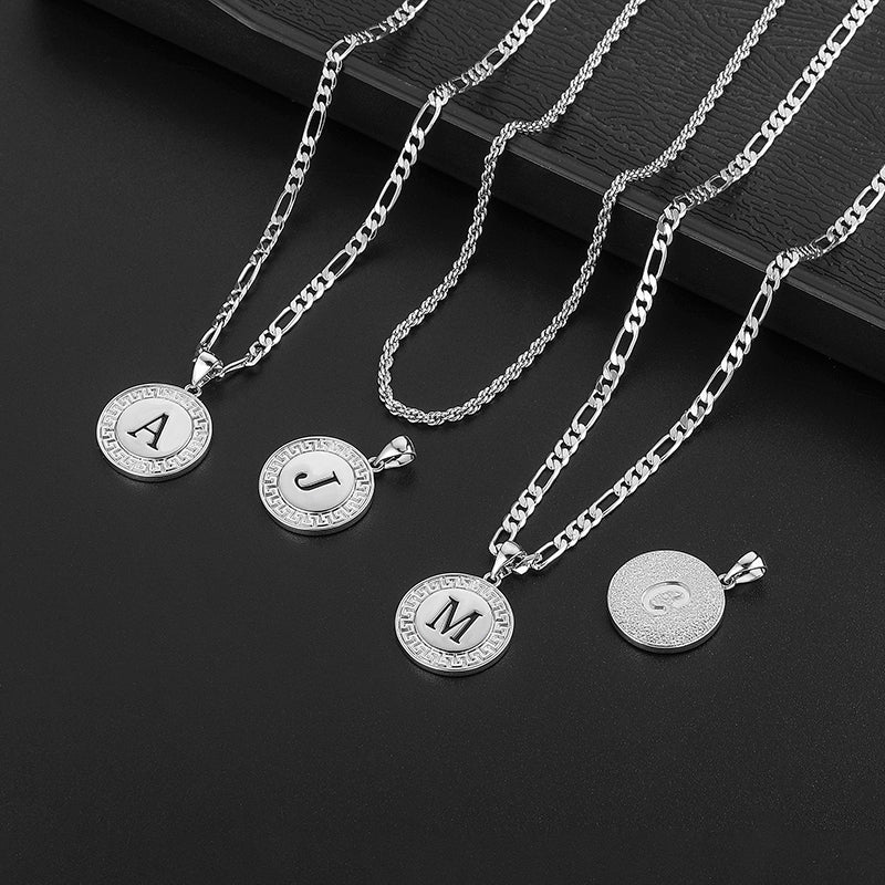 Silvery, rope style and three to one style double-layer chain necklace, black letter circular pendant necklace, style 2 silver Great Wall