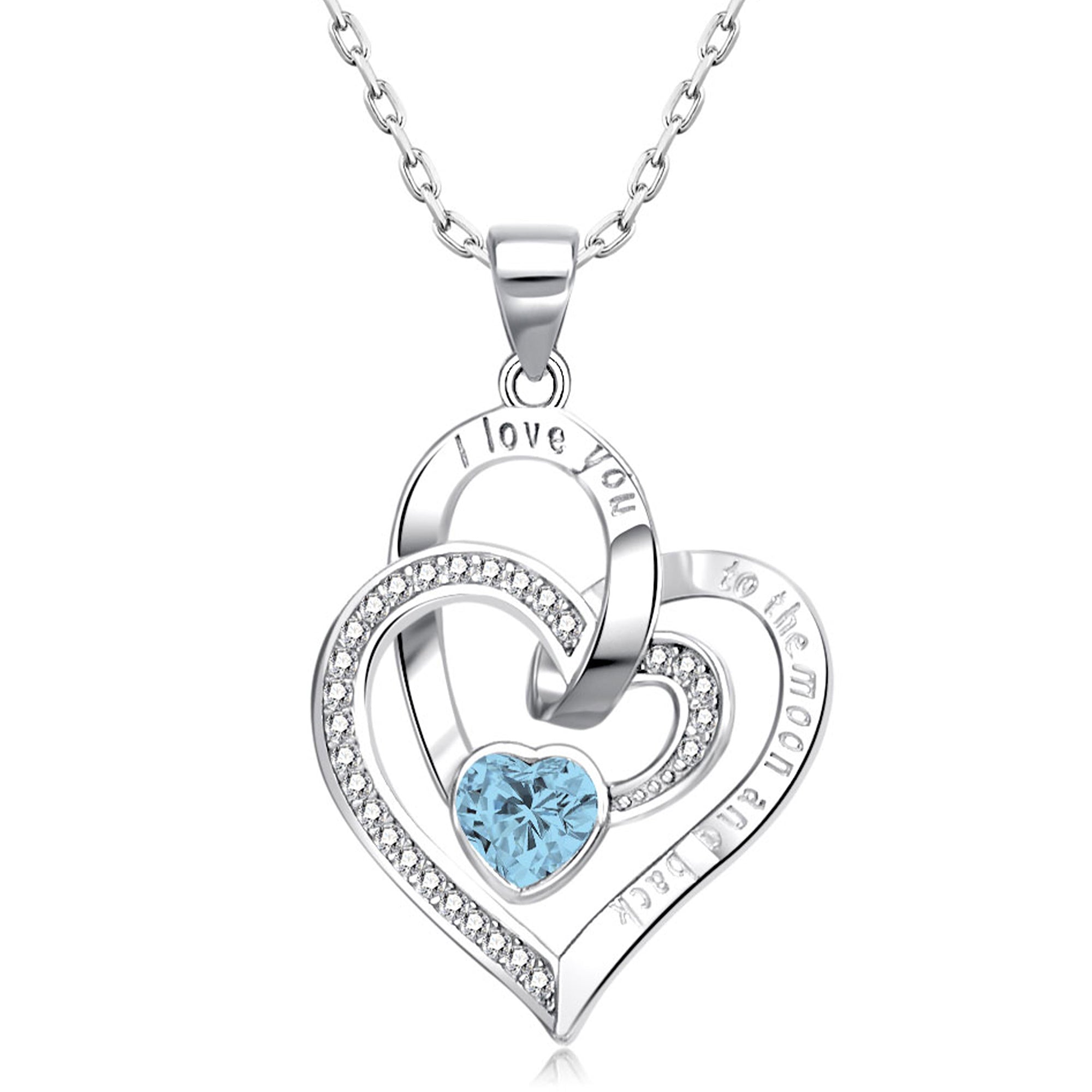 Silvery necklace, heart-shaped birthstone necklace, 925 silver plated zircon pendant necklace, women's jewelry gift, Valentine's Day gift for women's wives and girls
