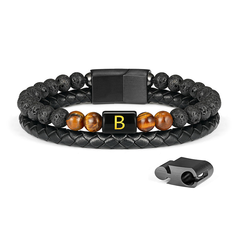 Tiger Eye Stone and Lava - Black Buckle, Black Bead Bracelet 01