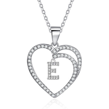 Silvery, double-sided heart-shaped first letter necklace, S925 silver plated necklace, zircon pendant necklace, suitable jewelry gift for girls;