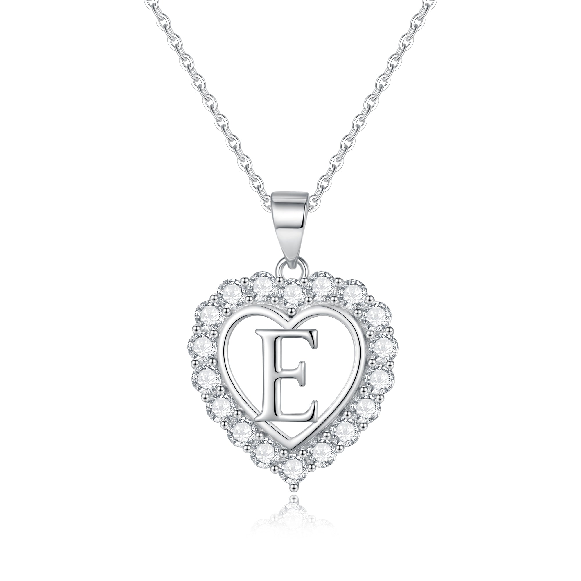 Silvery, heart-shaped zircon initial letter pendant necklace, women's jewelry, a gift for girls;