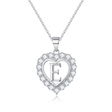 Silvery, heart-shaped zircon initial letter pendant necklace, women's jewelry, a gift for girls;