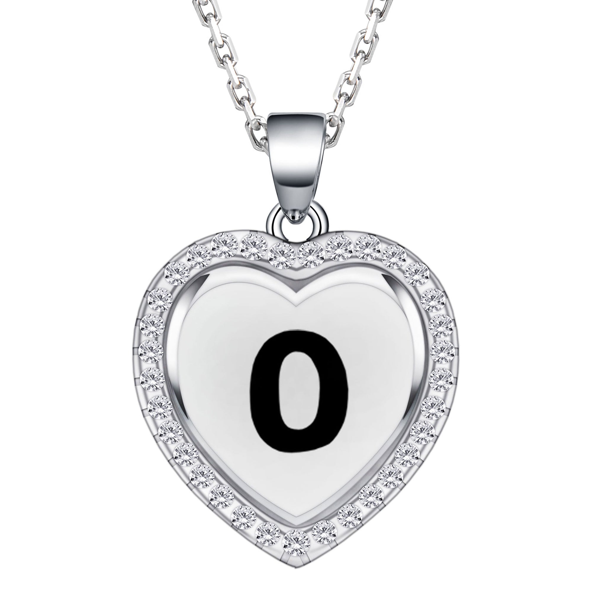 Silvery, heart-shaped first letter necklace, S925 silver plated Rollo chain necklace, zircon pendant necklace, suitable jewelry gift for girls;