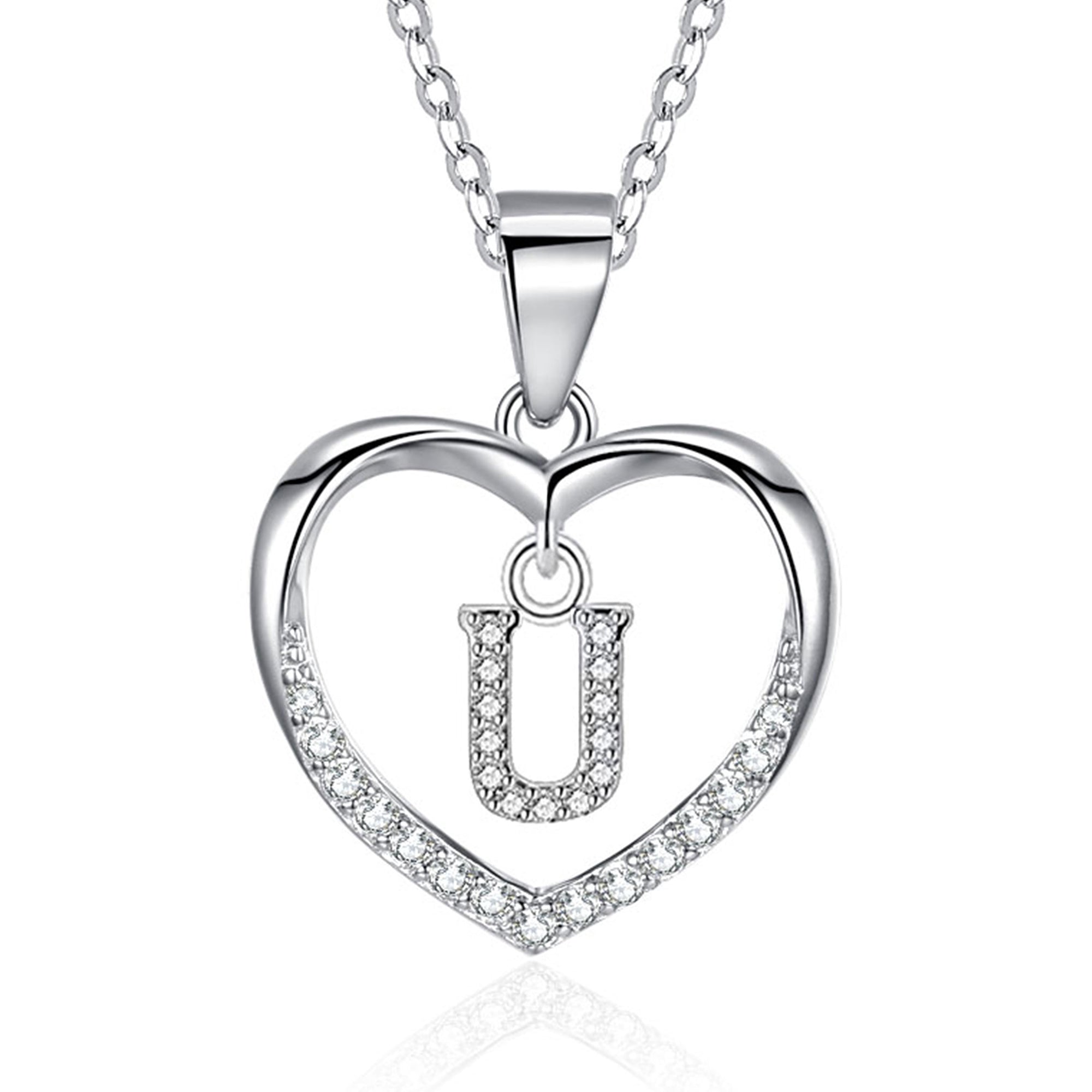 Silvery necklace, infinite heart-shaped pendant first letter necklace, 925 silver plated zircon pendant necklace, women's jewelry gift, Valentine's Day gift for women's wives and girls