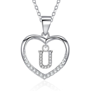 Silvery necklace, infinite heart-shaped pendant first letter necklace, 925 silver plated zircon pendant necklace, women's jewelry gift, Valentine's Day gift for women's wives and girls
