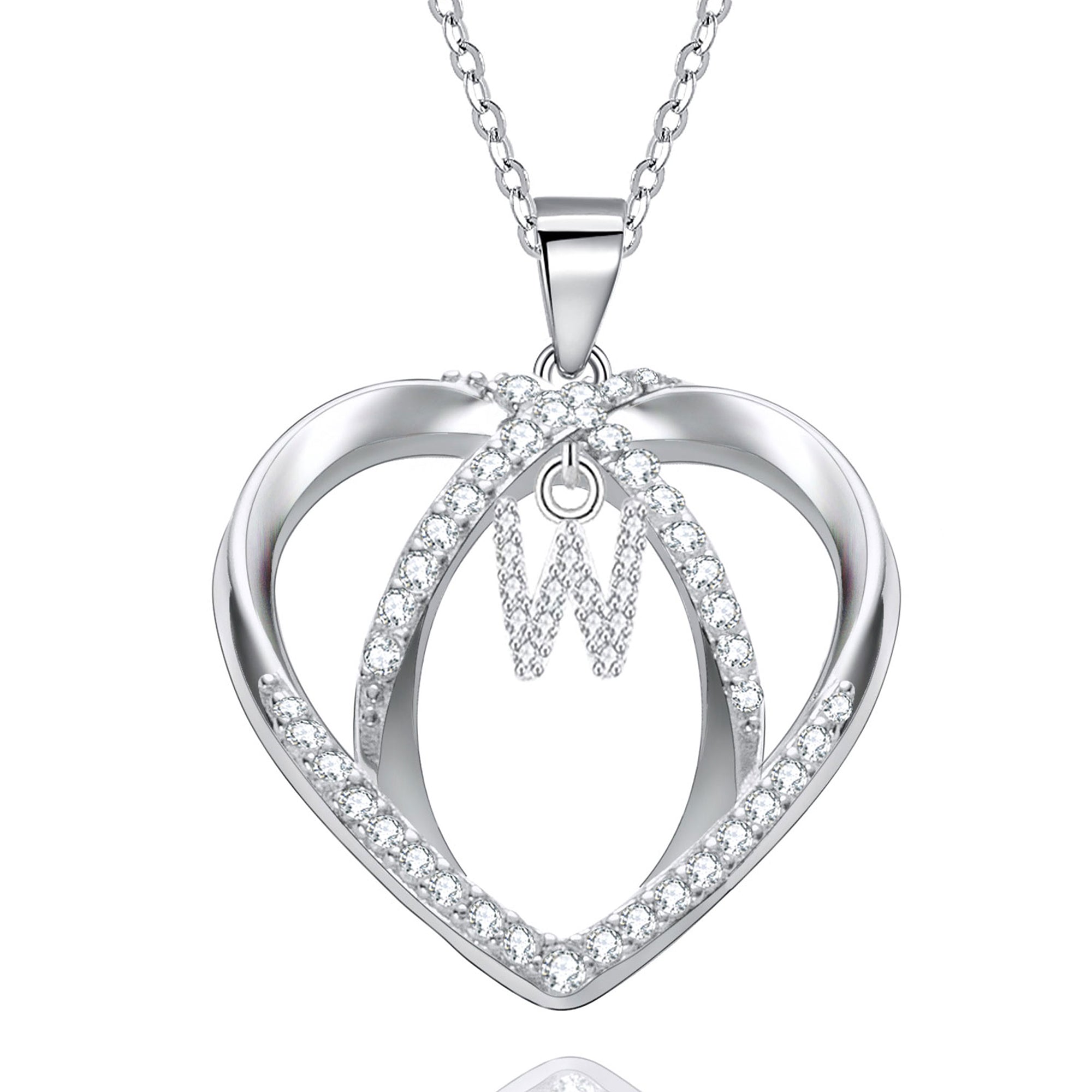 Silvery,cross heart-shaped initial letter necklace, S925 silver plated necklace, zircon pendant necklace, suitable jewelry gift for girls;