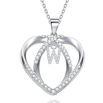 Silvery,cross heart-shaped initial letter necklace, S925 silver plated necklace, zircon pendant necklace, suitable jewelry gift for girls;
