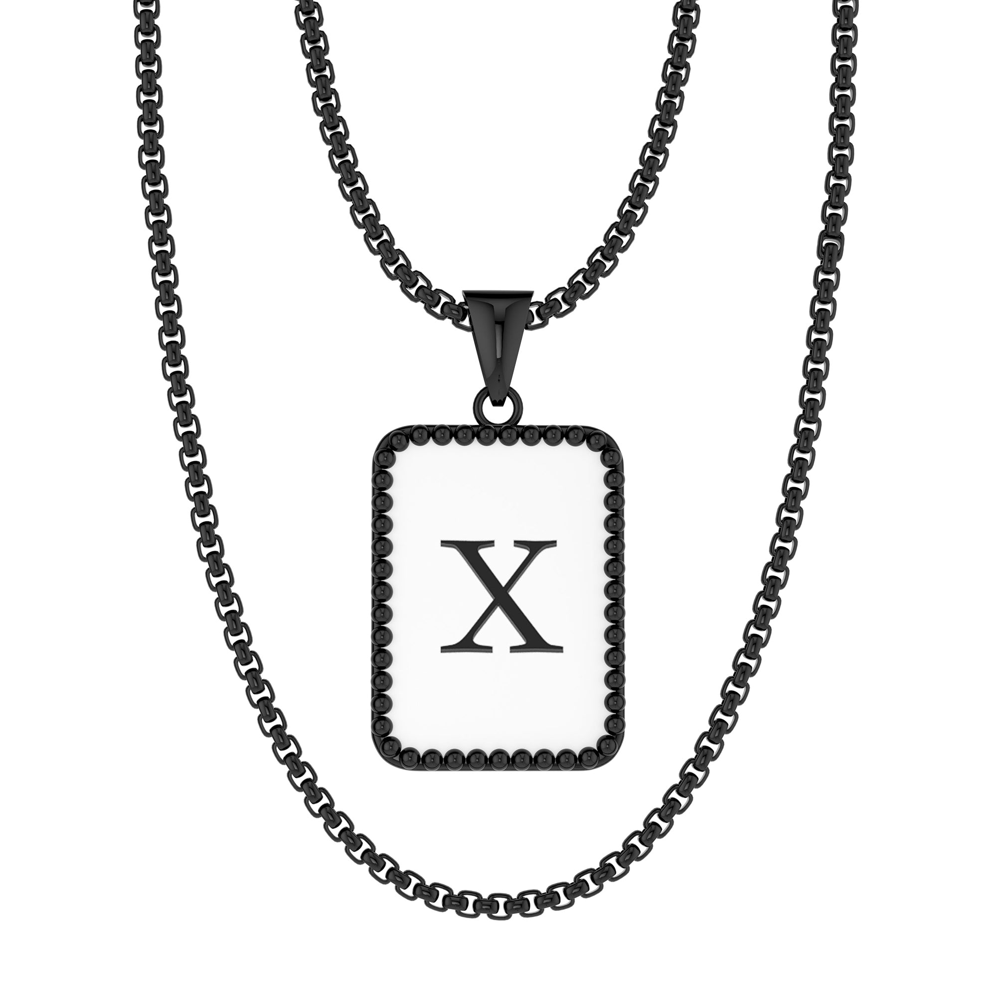 Black/Golden/Silvery Necklace, Initial Letter Pendant Necklace, Gun Black Plated/925 Silver Plated/18K Gold Plated, 2.5mm Box Chain Necklace, 20 inch Initial Letter Pendant Necklace, Unisex;