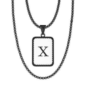 Black/Golden/Silvery Necklace, Initial Letter Pendant Necklace, Gun Black Plated/925 Silver Plated/18K Gold Plated, 2.5mm Box Chain Necklace, 20 inch Initial Letter Pendant Necklace, Unisex;