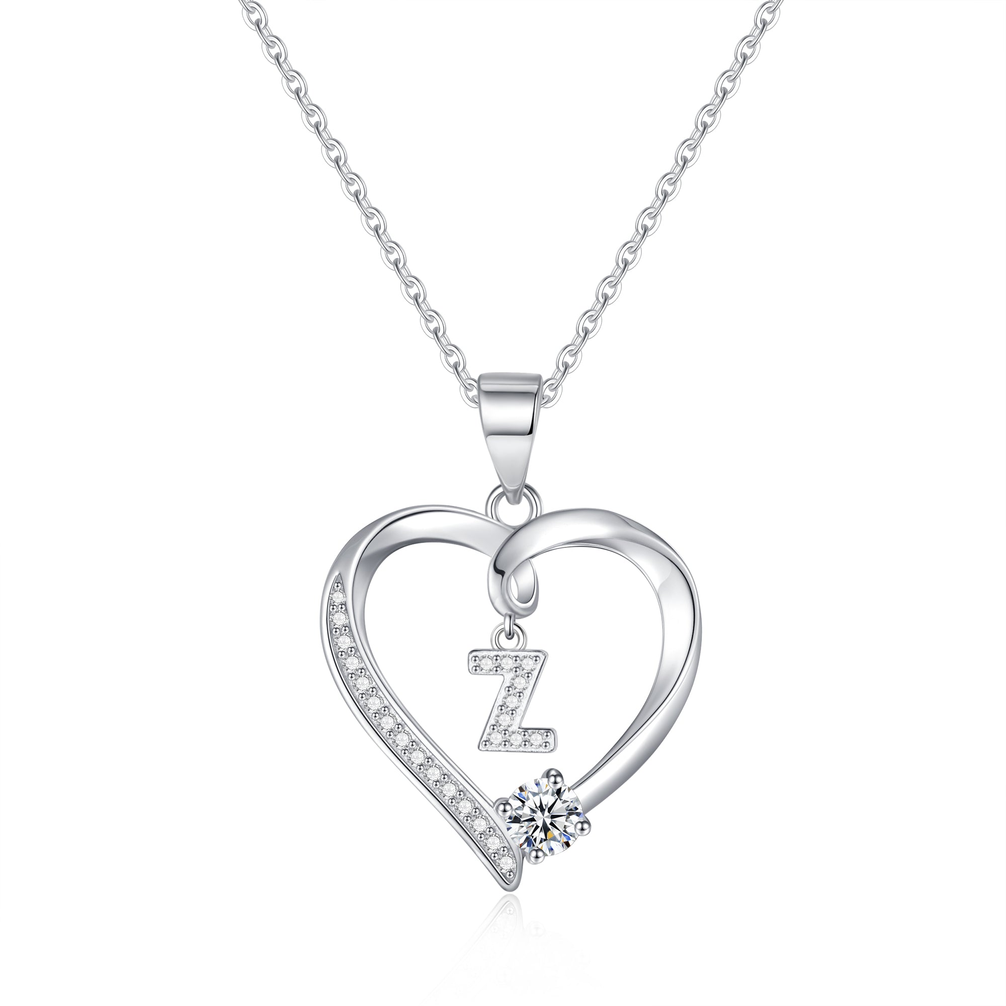 Silvery necklace, heart-shaped letter necklace, 925 silver plated zircon pendant necklace, women's jewelry gift, Valentine's Day gift for women's wives and girls