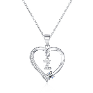 Silvery necklace, heart-shaped letter necklace, 925 silver plated zircon pendant necklace, women's jewelry gift, Valentine's Day gift for women's wives and girls