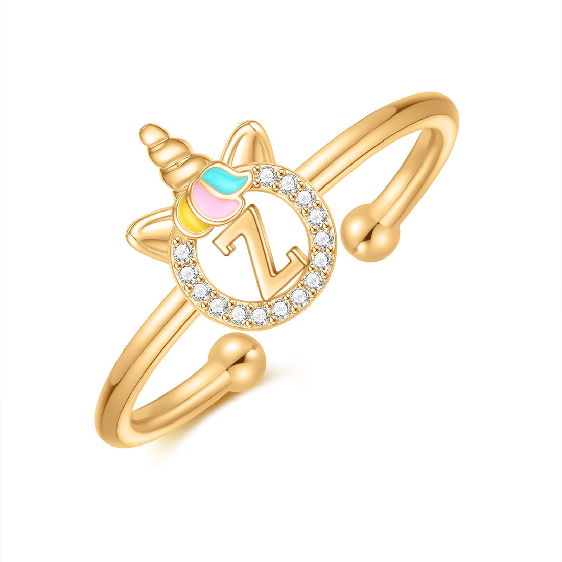 Children's jewelry, golden/rose golden/silvery ring, exquisite unicorn letter unicorn ring, 14K gold-plated/925 silver plated cute ring, hypoallergenic ring, suitable for teenage girls as a gift