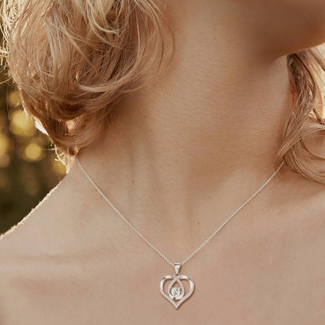 Silvery, droplet shaped heart-shaped birthstone necklace, S925 silver plated birthstone chain, suitable for teenage girls, birthday jewelry gift;