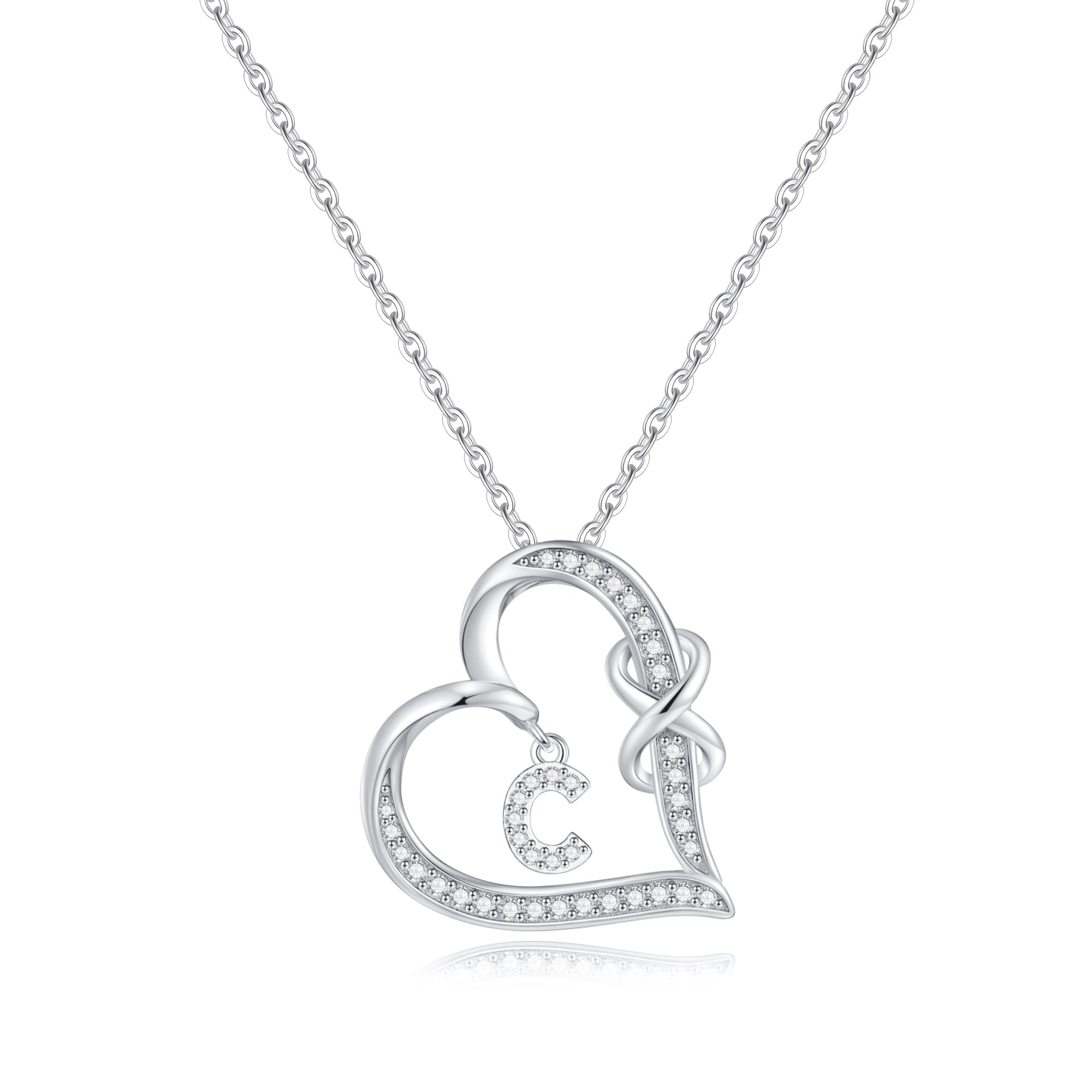 Romavan brand, heart-shaped double knot necklace, capital letter pendant necklace, letters A-Z