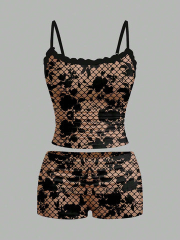 Black lace, women's suit, camisole shorts - lace