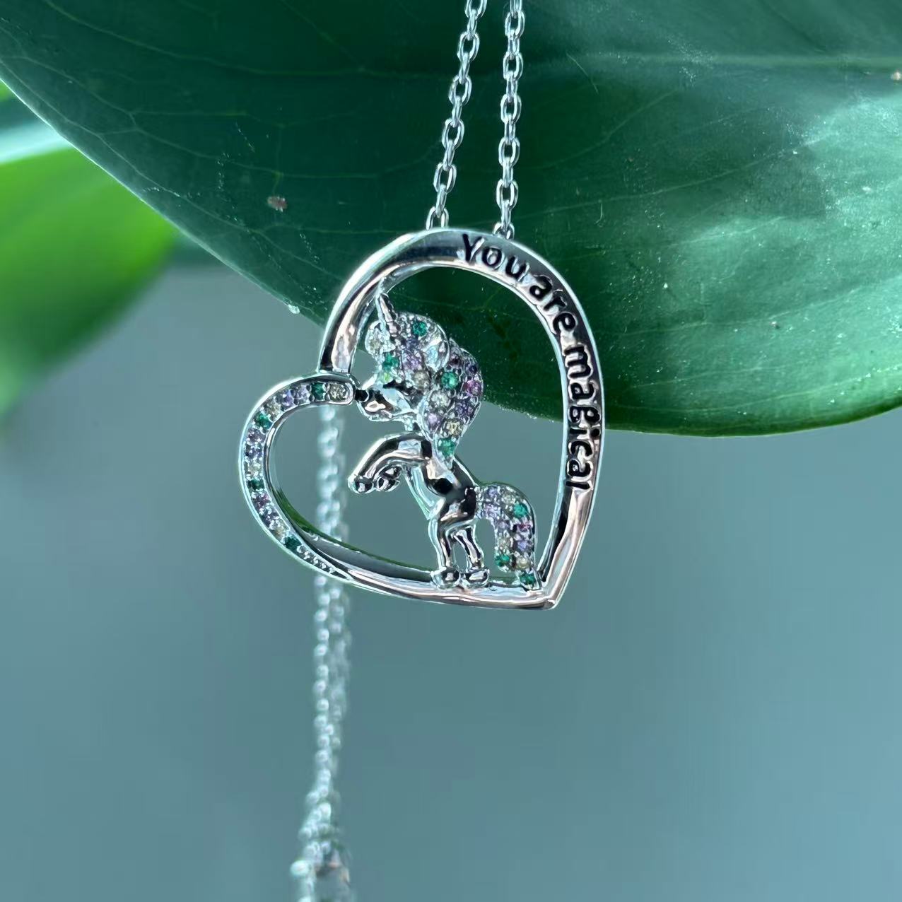 Silver, unicorn necklace, capital letter colored zircon necklace, 26 letters A-Z