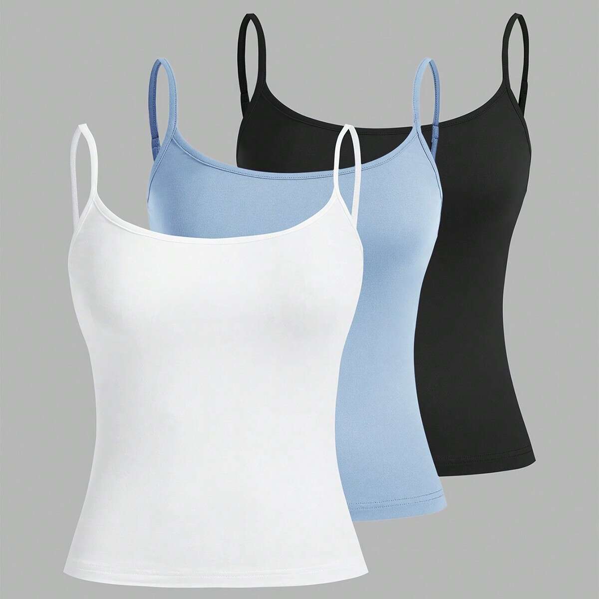 Women's 3-piece vest set, black, white, blue, camisole vest