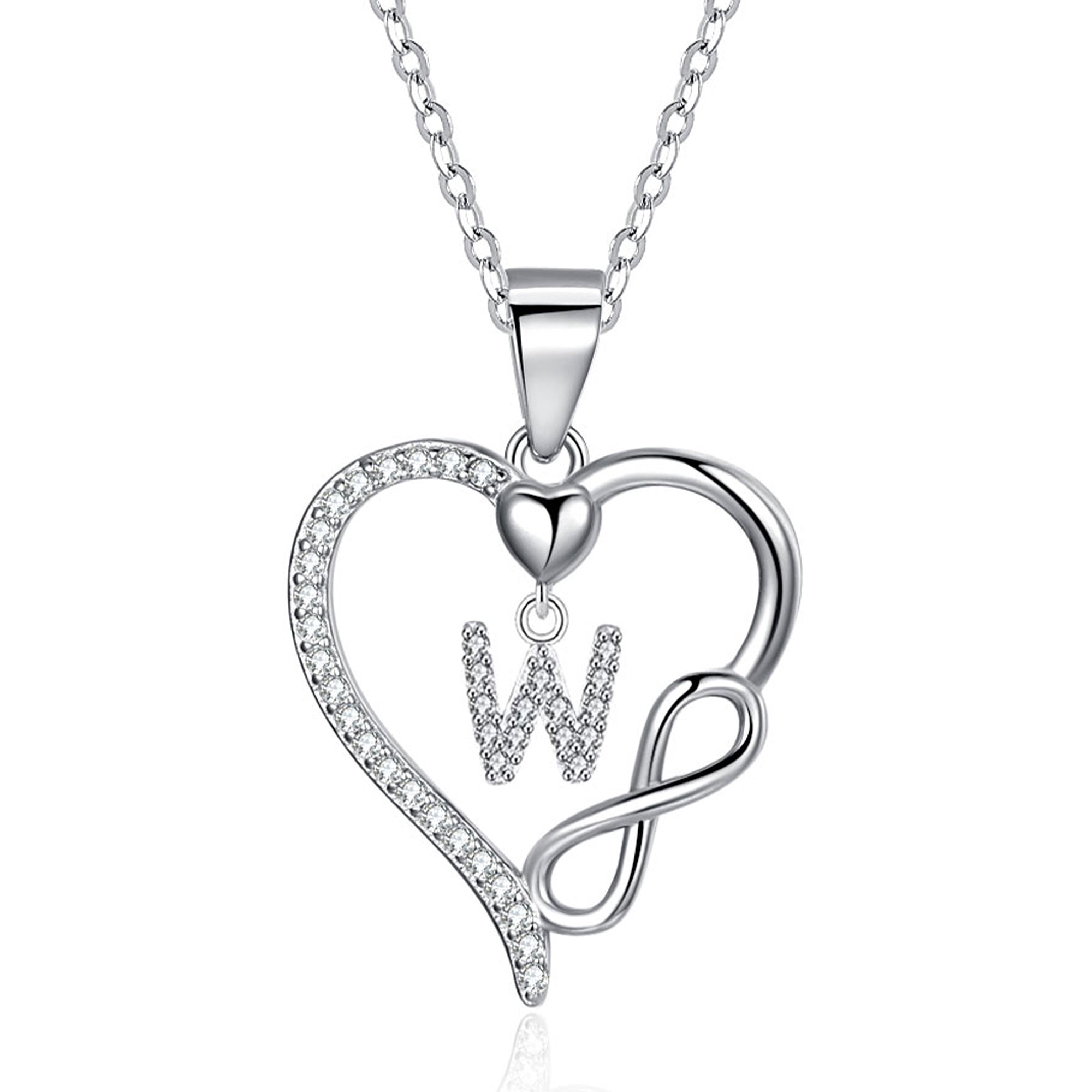 Silvery necklace, heart-shaped pendant with first letter necklace, 925 silver plated zircon pendant necklace, women's jewelry gift, Valentine's Day gift for women's wives and girls