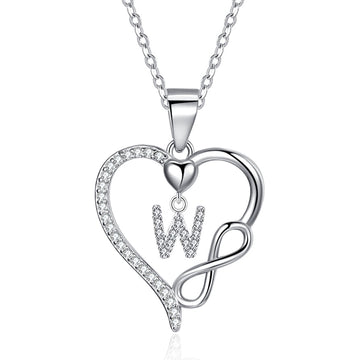 Silvery necklace, heart-shaped pendant with first letter necklace, 925 silver plated zircon pendant necklace, women's jewelry gift, Valentine's Day gift for women's wives and girls