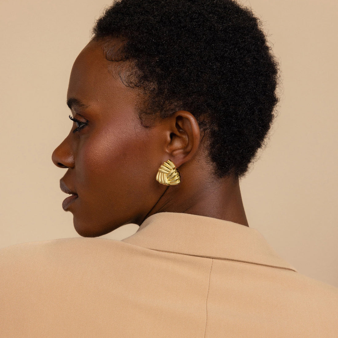 Golden, triangular rice and vegetable roll earrings