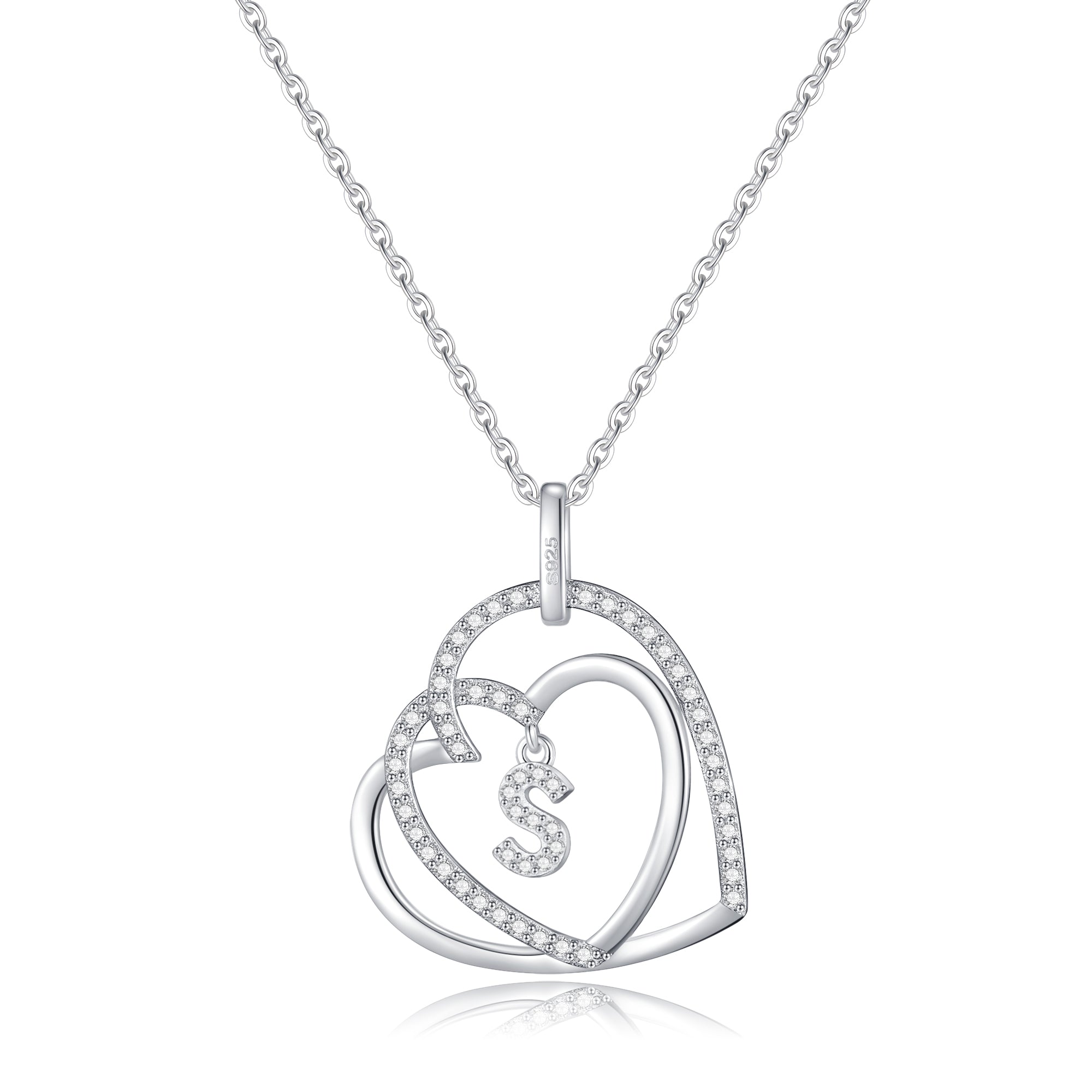 Romavan brand, double-heart necklace, capital letter pendant necklace, letters A-Z